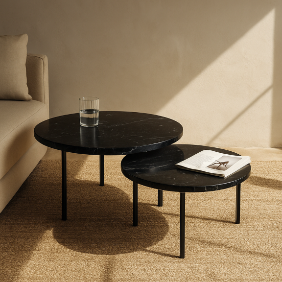 Zestaw Mane Nero Marquina - stoliki z marmurowym blatem