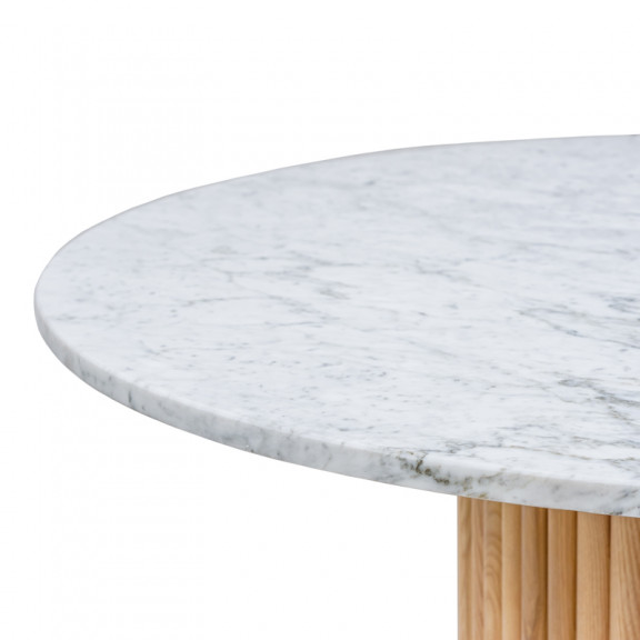 Hygge Wooden - okrągły stół z marmurowym blatem na drewnianej podstawie